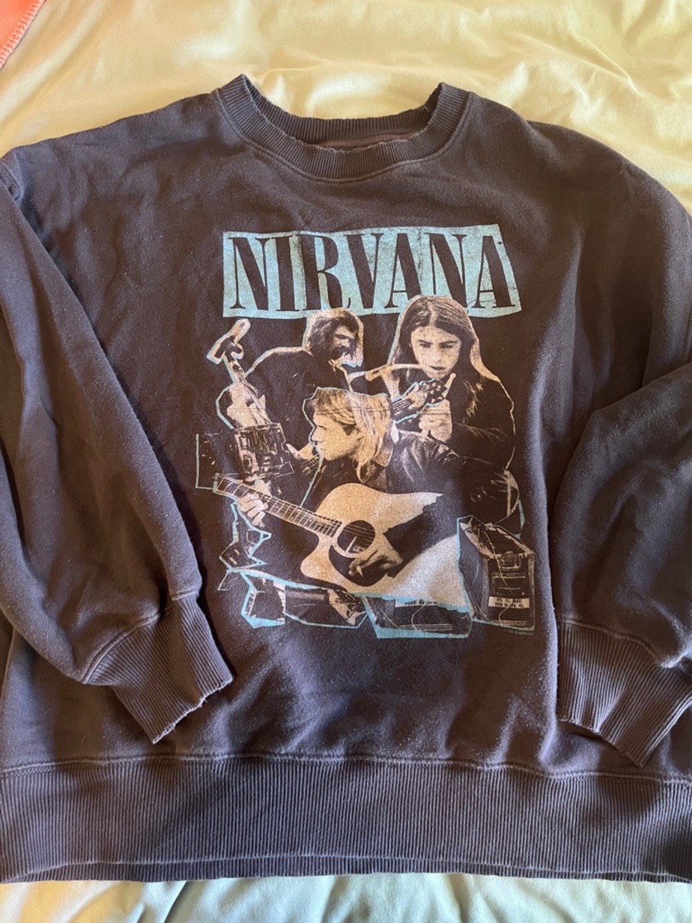 American Eagle Outfitters Black Sweatshirt with Teal Nirvana Graphic